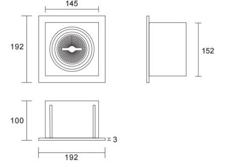 AR111 inbouwarmatuur zwart Afmetingen