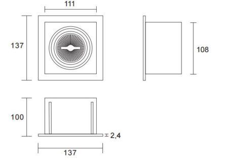 AR70 inbouwarmatuur zwart Afmetingen