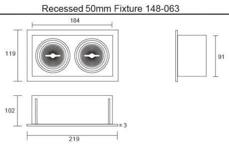 Dubbel 50mm inbouwarmatuur wit Afmetingen