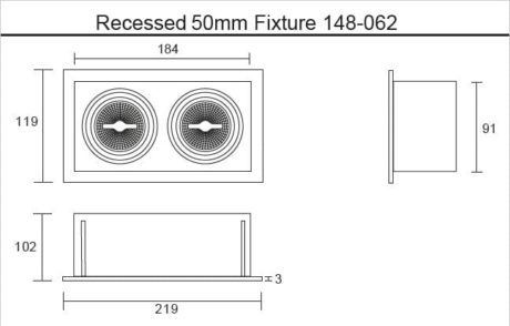 Dubbel 50mm inbouwarmatuur zwart Afmetingen