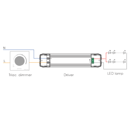 Driver Constantestroom 600mA 25-42VDC aansluitschema