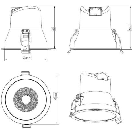 Downlighter Ø90-95mm 9W 2700K dimbaar maten