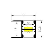 T-profiel 2m voor 18mm planken voor 2 led strips 28x20mm mat maten