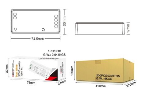 Mi-light Zigbee controler voor dual white ledstrip maten